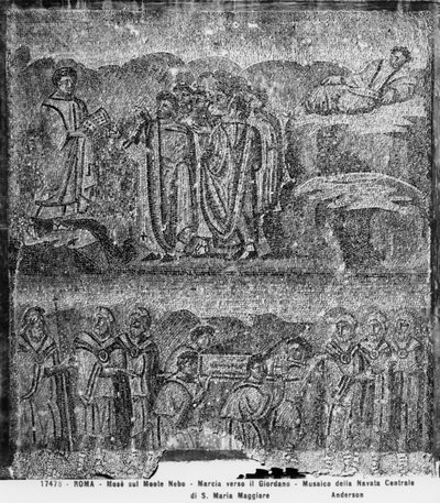 Moses on Mount Nebo and the Transporting of the Ark of the Covenant towards Jordan, from the central nave by Paleo Christian